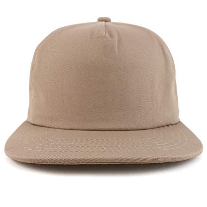 Trendy Apparel Shop Plain Unstructured 5 Panel Flat Bill Snapback Baseball Cap - color: Khaki