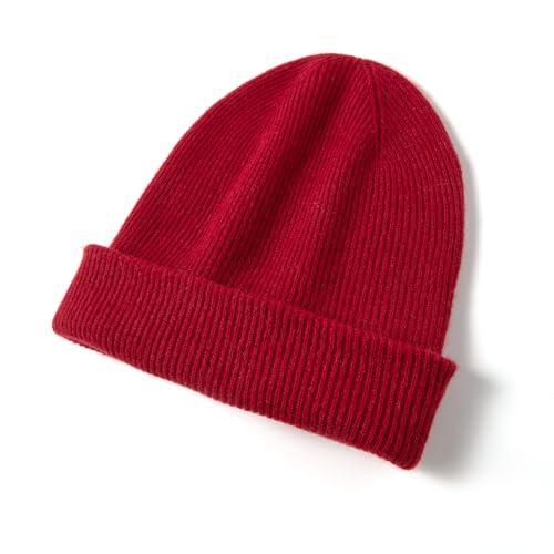 100% Pure Cashmere Double-Layered Beanie Hat for Women & Men, Winter Warm Soft Unisex Ribbed Skull Cap Hat