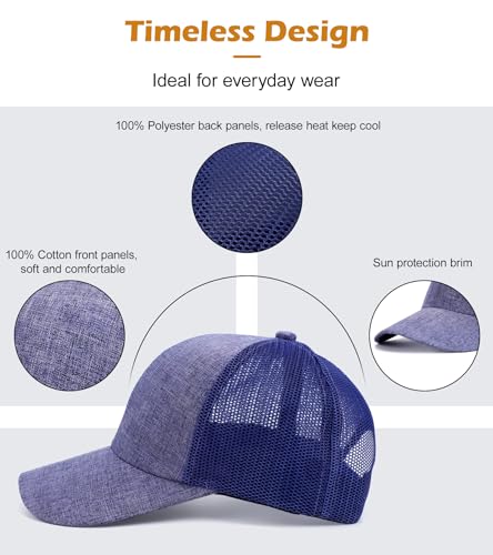 Blank Mesh Back Trucker Hat for Men and Women, Unisex Adjustable Snapback Baseball Cap, Adult Plain Classics Retro Hat - color: Blue