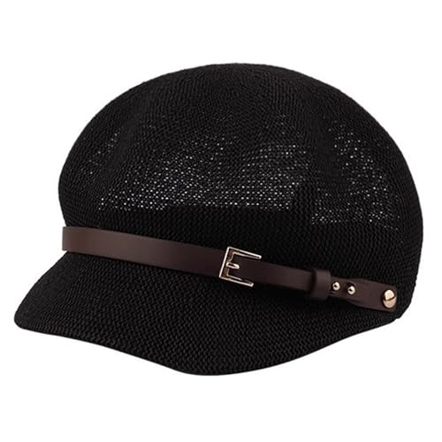 Lightweight Newsboy Cap Beret Breathable Mesh Sun Hat Beach Hats for Women - color: Black