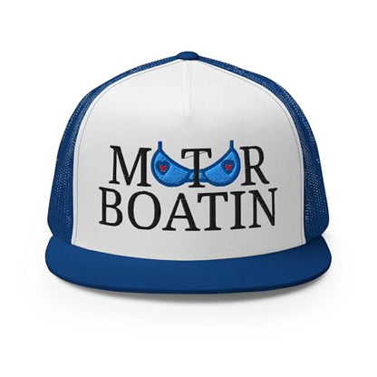NX Motor Boatin Embroidered Flat Bill Trucker Hat High Crown Snapback Cap - color: Royal/ White/ Royal