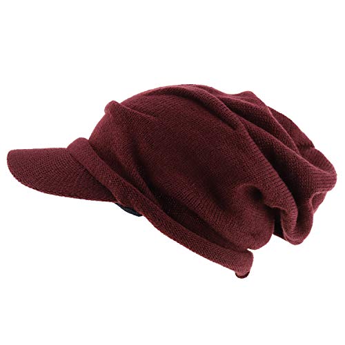 Armycrew Deep Crown Wrinkled Knit Slouch Rasta Beanie Visor - color: Burgundy
