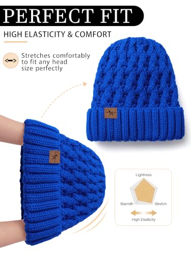 Winter Hats for Women Cable Knit Chunky Skull Cap Fleece Lined Thick Fold Cuff Beanie hat - color: Sky Blue, style: Pineapple