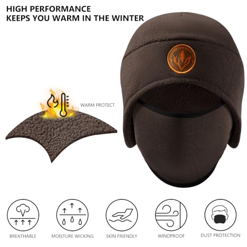 BASSDASH Unisex Soft Fleece 2-in-1 Hat with Mask Ear Flap - color: Brown