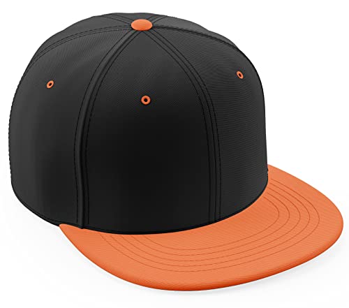 Daxton Classic Blank Snapback Flat Bill Visor Hat Cap One Size Adjustable Back - color: Black Orange