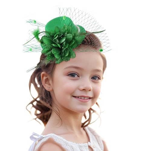 Zinniday Mini Green Fascinators Hat - Elegant 2026 Kentucky Hats with Clip 1920s 50s Victoria Pillbox Tea Party Derby Cap with Flower and Veil for Women Ladies Cocktail Costume Accessories - color: Green