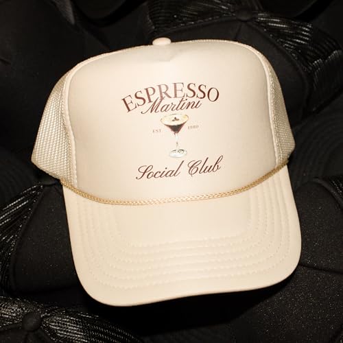 Espresso Martini Social Club Trucker Hat | Margs Tequila Drinking Funny Cute Drinks | Premium Snapback Hat for Men & Women - color: Tan