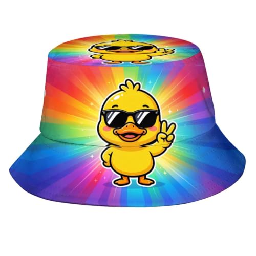 Bucket Hat Funny Duck Fisherman Hat Travel Beach Sun Hat Outdoor Cap for Men Women Adults - color: Cute Duck Tie Dye