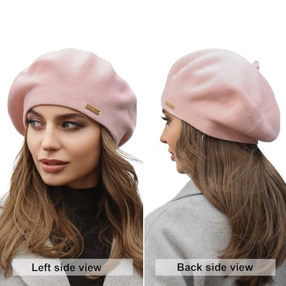 Beret - Warm Lined Wool Angora Knit Berets - French Paris Hat for Women - color: Pink