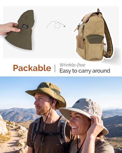 Hat Hut Hiking Hat, UPF50+ Wide Brim Sun Bucket Hats for Men Women, UV Protection, Fishing Outdoor Safari - color: Olive Green