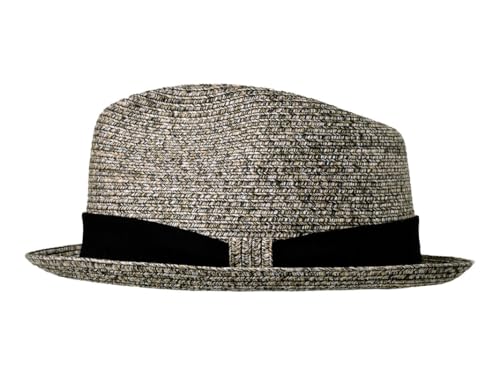 Bigalli Street Style Straw-Style Fedora Hat, Lightweight Short Brim Packable UV SPF 80 Summer Hat Poly Braid - color: Stone, size: Small