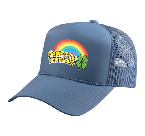 St Patricks Day Magically Delicious Saint Paddys Men Women Trucker Hat with Adjustable Mesh Back - color: Light Blue