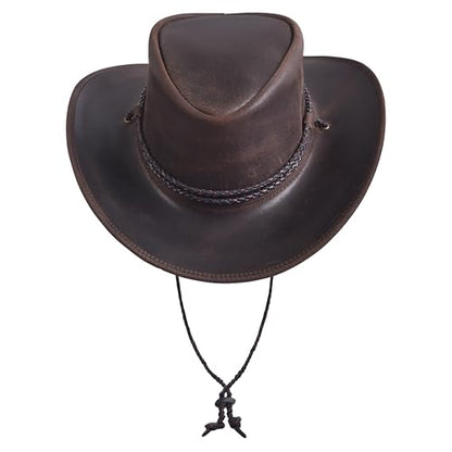 Sidewinder Mens Cowboy Leather Hat Western Style Unisex Shapeable Outback Classic Braided Hatband - color: Dark Brown, size: Medium