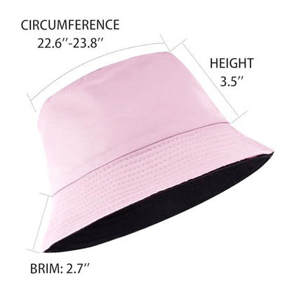 Women Reversible Bucket Hat, Summer Sun Hat for Women - color: Black- Pink