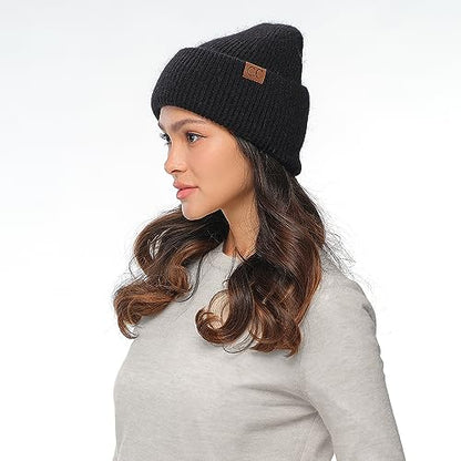 C.C Fuzzy Beanie for Women Unisex - Acrylic Stretchable Soft Warm Knit Winter Skully Hat - color: Angora-black