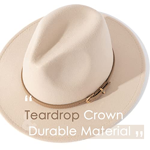 Lisianthus Women Classic Felt Fedora Wide Brim Hat with Belt Buckle - color: Creamy