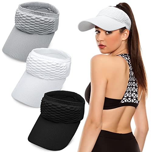 Syhood 3 Pcs Women Sun Visor Hat - color: Black, White, Gray