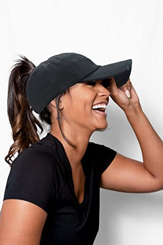 Women Distressed Ponytail Baseball-Hat Cotton Adjustable Baseball-Cap - color: Black