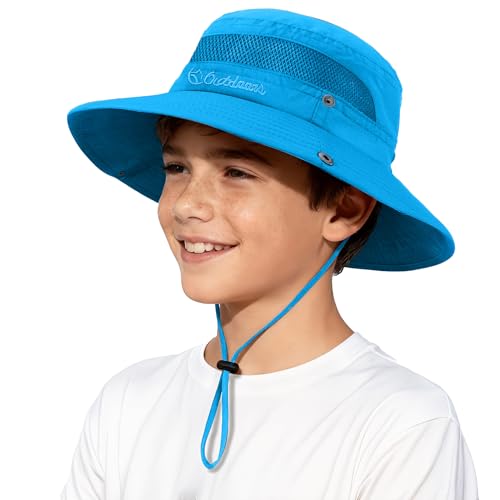 Komorebi UPF 50+ Kids Sun Hat，Wide Brim Bucket Hats for Kids Beach Outdoor - color: 05 Sky Blue