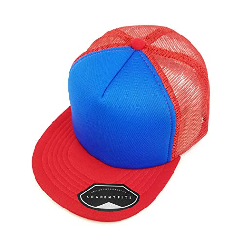 Quality 5 Panel High Crown Trucker Foam Mesh Hat Snapback Men Women Unisex Waterproof Blank Cap #2070 - color: Royal / Red