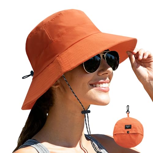 NPJY Packable Sun Bucket Hat for Women Outdoor Waterproof Rain Hat - color: Orange (Packable)