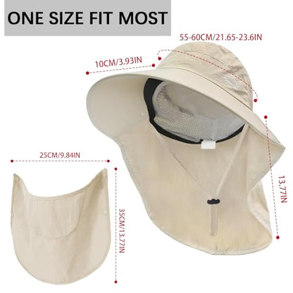 Rosoz Sun Hat for Men Women with Neck Flap& Removable Face Cover Wide Brim - color: 1pack-beige/Arm Sleeves