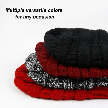AIBFRID 2 Packs Winter Hats for Women Beanie Satin Lined Acrylic Cable Knit Chunky Warm Soft Slouchy Cuffed Cap - color: Black