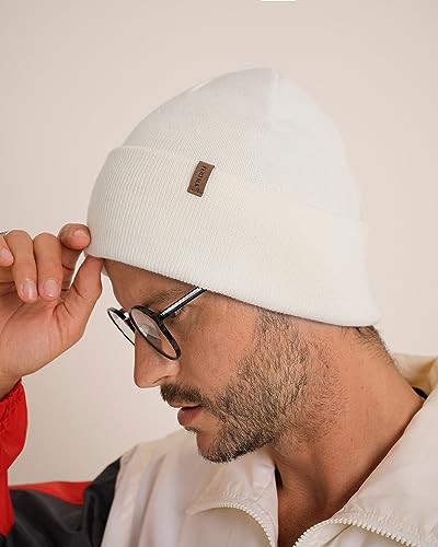 FURTALK Beanie for Men Women Cuffed Thick Knitted Winter Hat Skull Cap - color: White