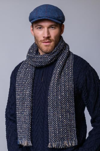 Mucros Weavers Irish Flat Cap Men Trinity Tweed Hat Driving Cap Made in Ireland - color: Blue Herringbone, size: Medium
