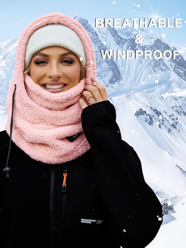 Balaclava Fleece Ski Mask Winter Face Masks Windproof Hooded Scarf - color: Pink
