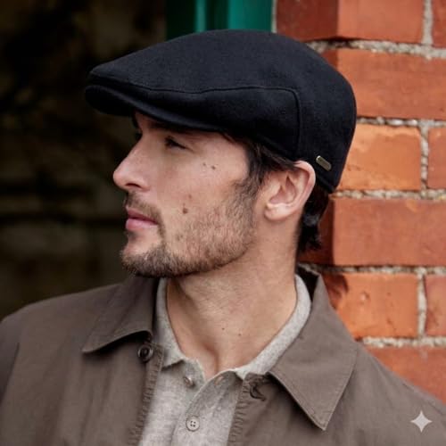Biddy Murphy Newsboy Flat Cap, 100% Irish Wool - Made in Ireland - color: Black, size: X-Large