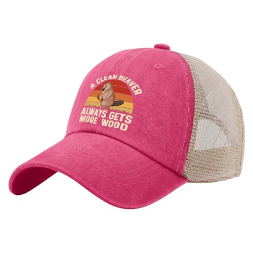 A Clean Beaver Always Gets More Wood Trucker Hats - Women's & Men's Funny Dad Hats - Perfect Birthday Gifts - color: Pink
