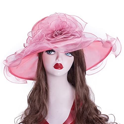 Lawliet Womens Dressy Wide Brim Church Wedding Occasion Sun Hat A613 - color: Medium Pink