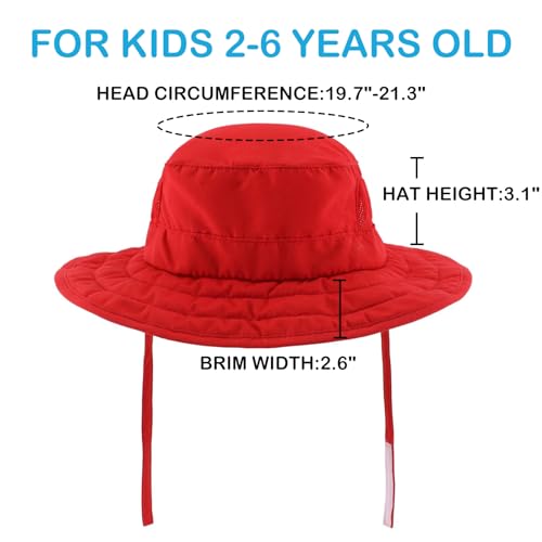 Connectyle Kids Sun Hat for Boys Girls Wide Brim Bucket Hat UPF 50+ Sun Protection Hat Breathable Summer Beach Hat - color: Red