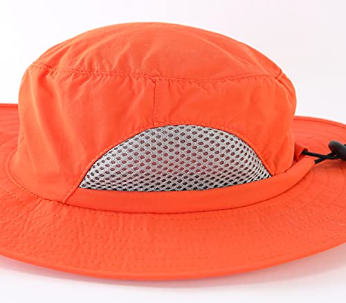 Kids Sun Protection Hat Quick Dry Adjustable Wide Brim Bucket Hat for Boys Girls Summer Fishing Hiking - color: Orange
