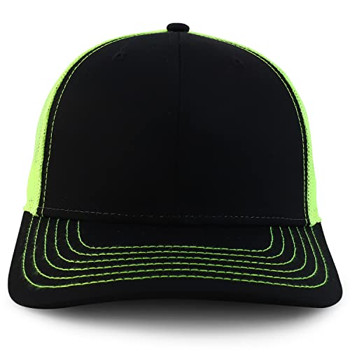 Armycrew Oversize XXL Low Profile Two Tone Mesh Back Trucker Baseball Cap - color: Black Neon Yellow