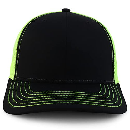 Armycrew Oversize XXL Low Profile Two Tone Mesh Back Trucker Baseball Cap - color: Black Neon Yellow