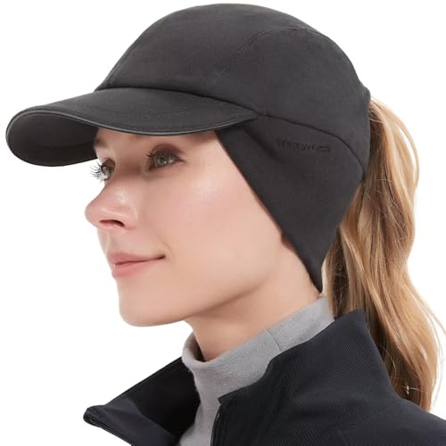 GADIEMKENSD Women's Winter Reflective Fleece Ponytail Hat with Drop Down Ear Warmer - color: Dark Gray