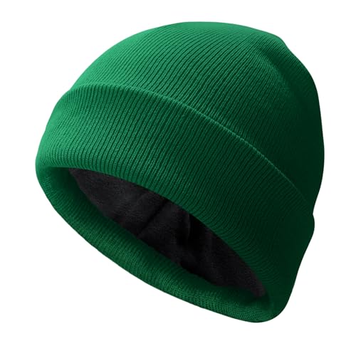 PFFY Beanie for Men Women Unisex Knit Cuffed Winter Thick Lined Beanies Hat - color: Pure Grassgreen
