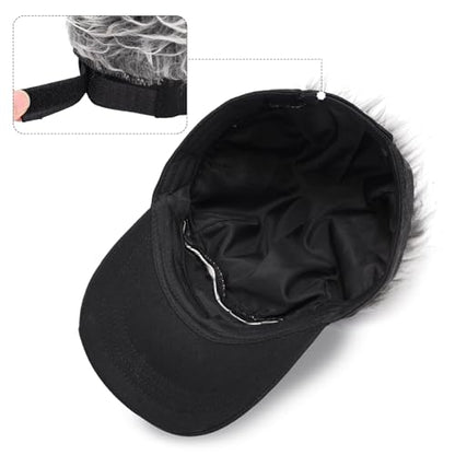 Adjustable Sun Visor Hat with Wig Spiked Hairs Fashion Baseball Golf Cap for Men & Women - color: Black+grey Hair