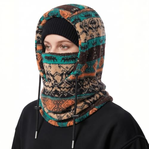 Ski Mask Balalclava Windproof Face Mask Warm Fleece Neck Cover for Cold Weather Helmet Hood for Men & Women - color: B04-boho Retro