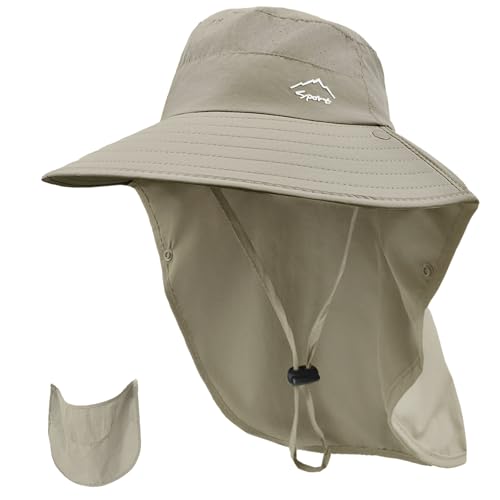 Rosoz Sun Hat for Men Women with Neck Flap& Removable Face Cover Wide Brim - color: 1pack-khaki