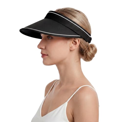 baotongle Sun Visors for Women Wide Brim Clip on Visor Hats Adjustable UV Protection Summer Cap for Golf Beach Outdoor Sports - color: Black