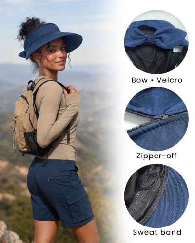 CHUNG 2 Pack Women Sun Visor Hat Wide Brim Summer UV Protection Zip-Off - color: White/Navy