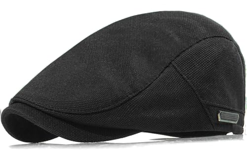 Newsboy Hats for Men Flat Cap Adjustable Irish Cabbie Ivy Driving Hunting Hat - color: Black