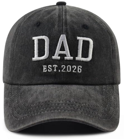 2PCS Mom and Dad EST 2027 2026 Hats for Women Men, New Parents Baseball Cap - color: Dad Black