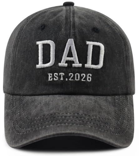 2PCS Mom and Dad EST 2027 2026 Hats for Women Men, New Parents Baseball Cap - color: Dad Black