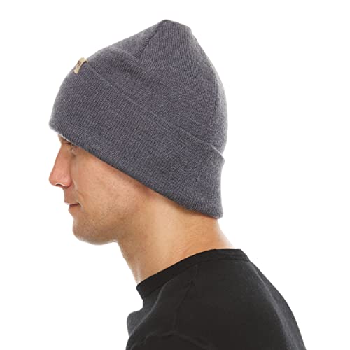 100% Merino Wool - Midweight Everyday Knit Cuff Beanie - Warm Winter Hat - color: Charcoal Gray