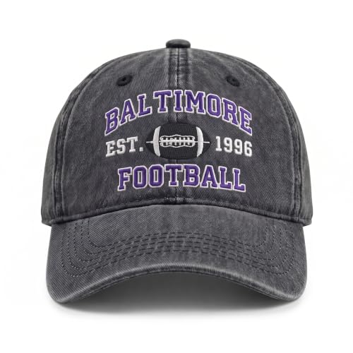 Football Hat for Men Women, Vintage Washed Embroidered City Dad Cap, Adjustable Baseball Cap for Game Day Fans - color: G-baltimore