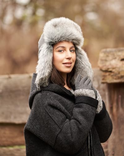 Futrzane Womens Corduroy Trapper Hat - color: Grey - Silver, size: Large